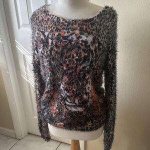 Fuzzy Leopard Print Sweater